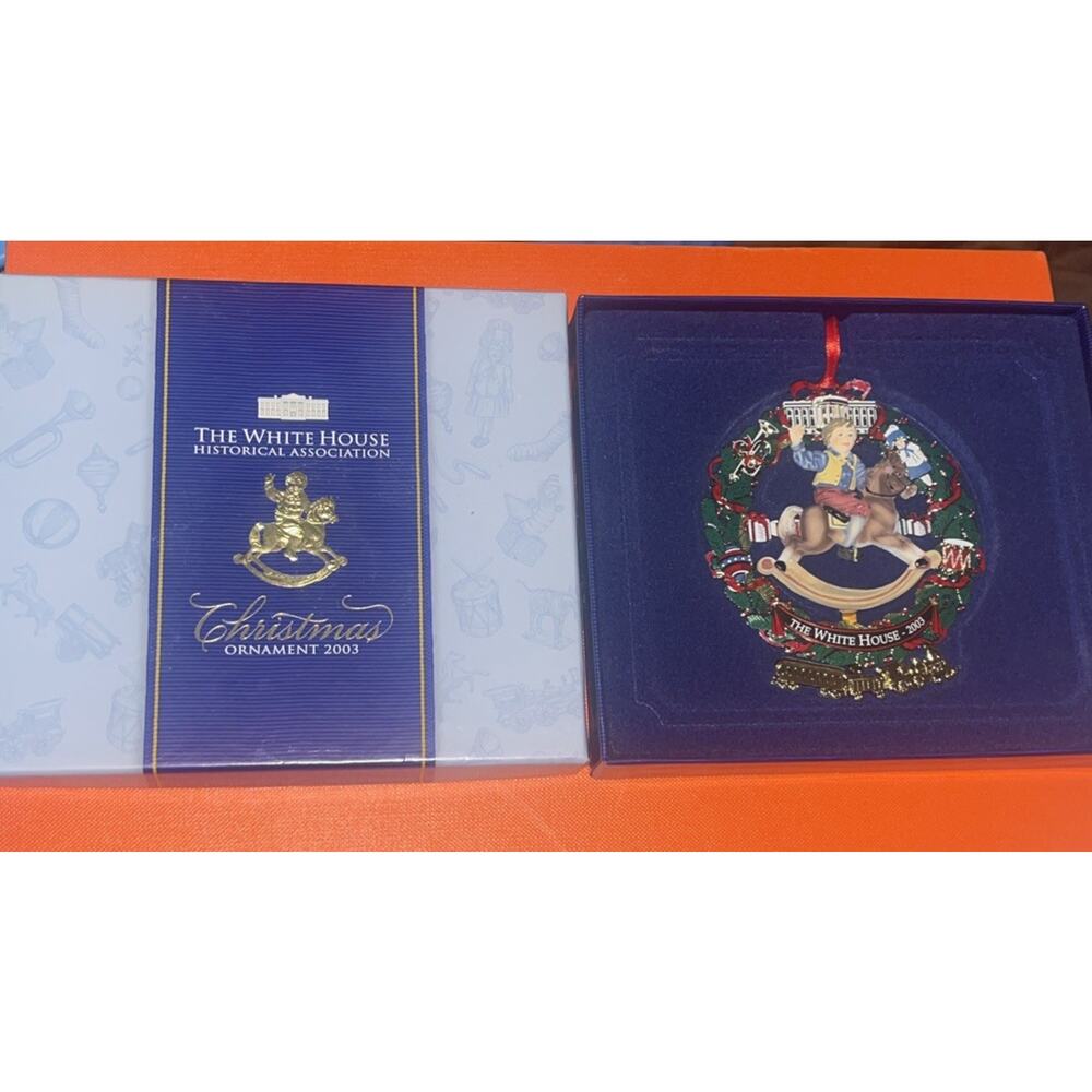 White House Historical Assn 2003 Christmas Ornament Rocking Horse Box Pamphlet